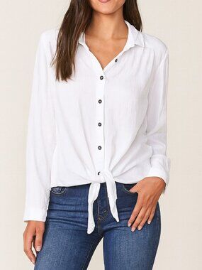 Style & Co White Tie‑Front Button Blouse • Soft Drape • Medium